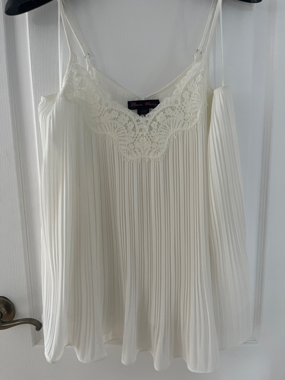 White Pleated Lace-Trim Cami Top